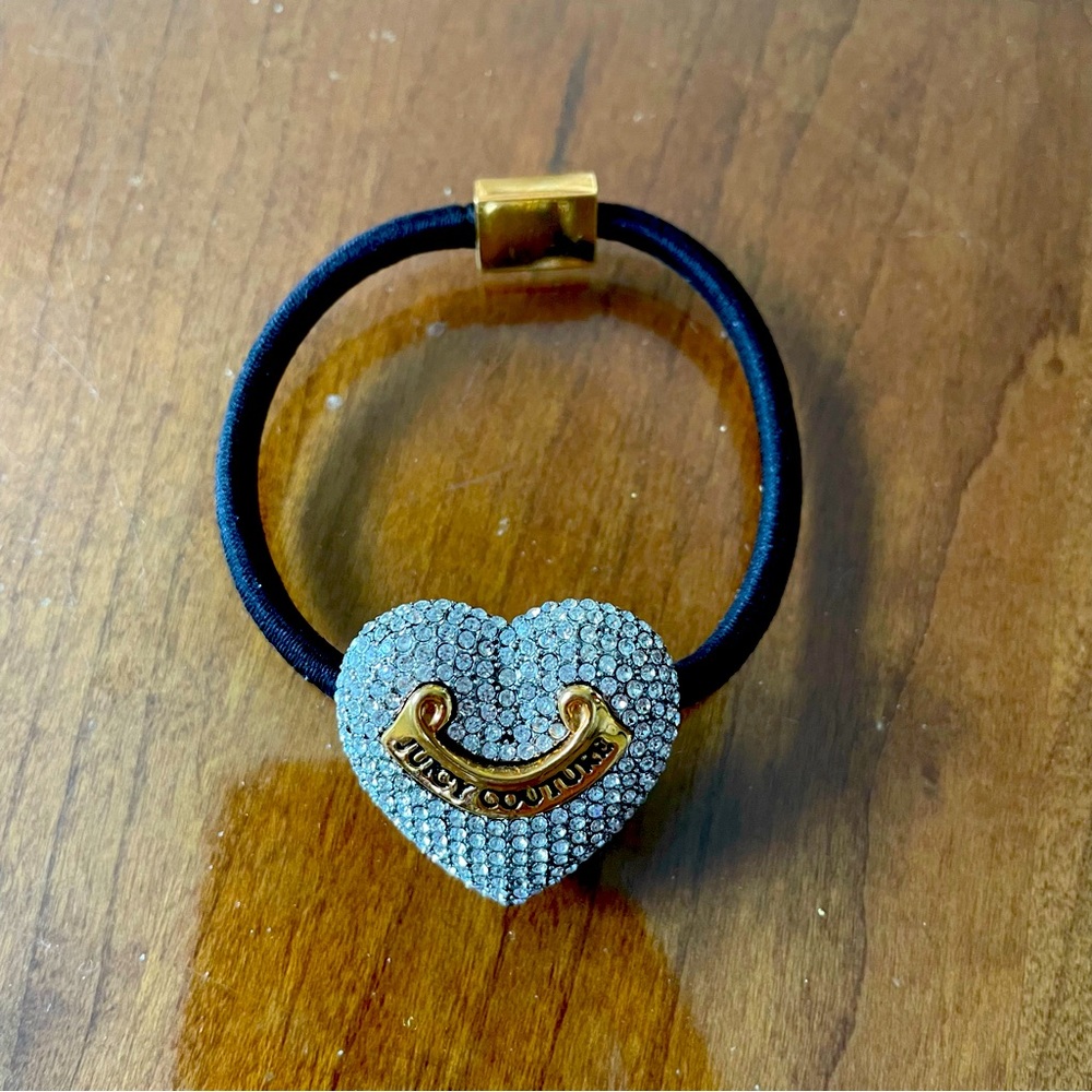 Juicy Couture hair tie with silver and rhinestone heart